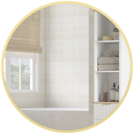 Wall Mirror for Living Room, 61 cm Circle Bathroom Mirror, Gold Tone