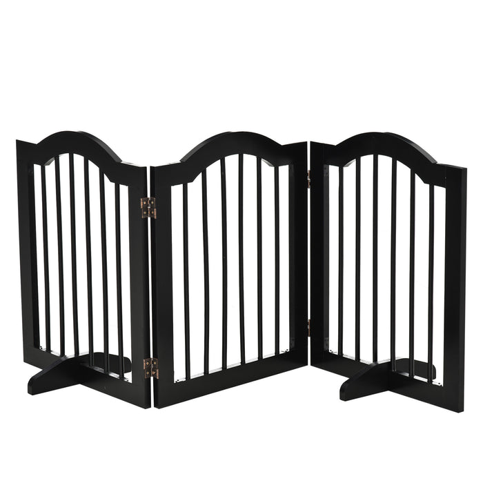 Wooden Foldable Small Sized Dog Gate Stepover Panel with Support Feet Pet Fence Freestanding Safety Barrier for the House Doorway Stairs Black