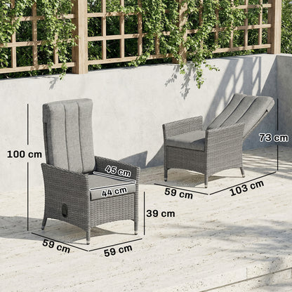 Rattan Garden Recliner Chair with Adjustable Backrest, Light Grey