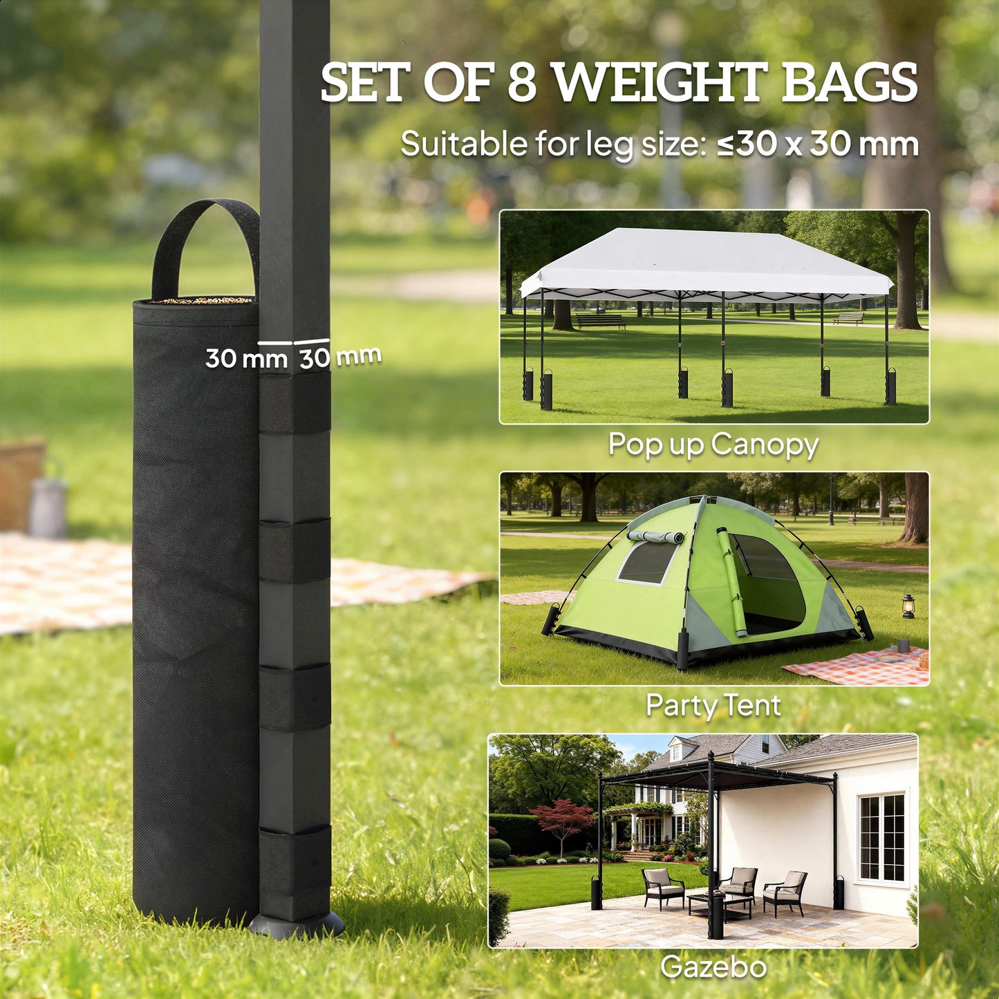 8 Pack Gazebo Sand Weights Bags, 40 kg Heavy Duty Sandbags, Black