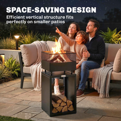 Outdoor Fire Pit with Wood Storage 87 cm Black