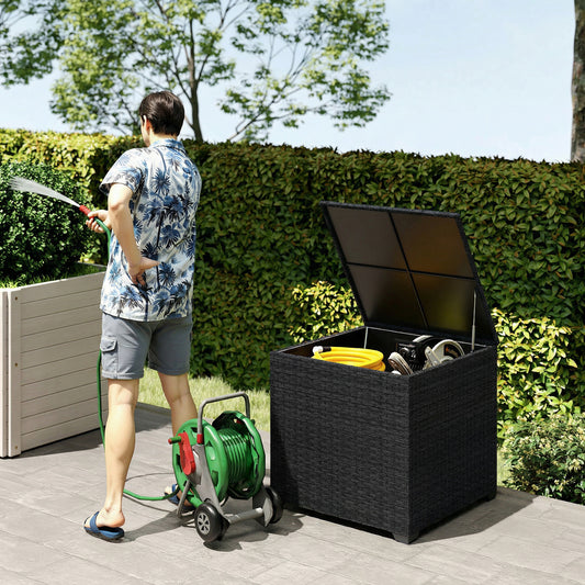 253L Garden Storage Box, Rattan Deck Box with Zipped Liner, Black