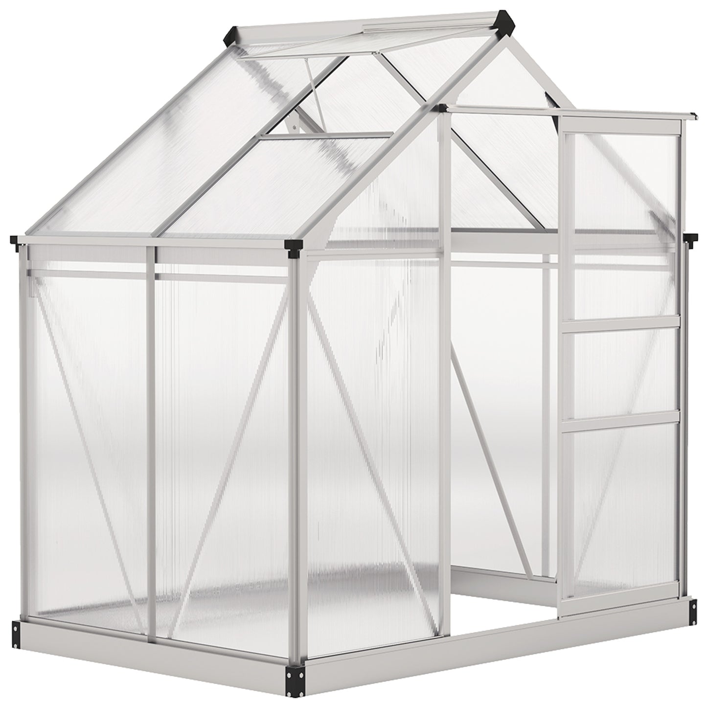 6x4ft Walk-In Polycarbonate Greenhouse Plant Grow Galvanied Aluminium