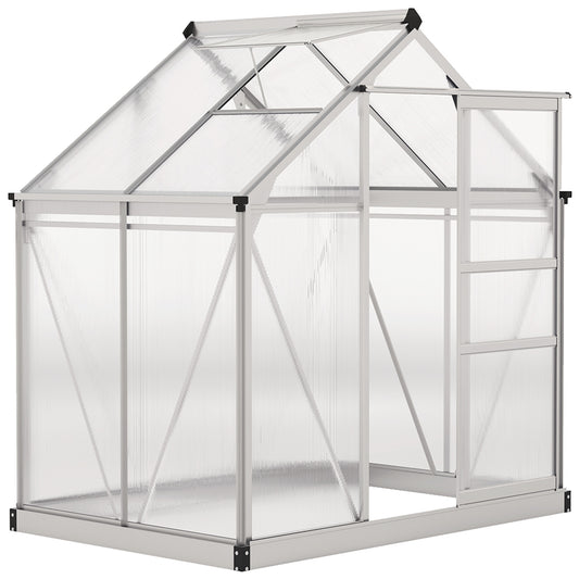 6x4ft Walk-In Polycarbonate Greenhouse Plant Grow Galvanied Aluminium