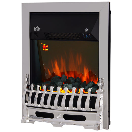 Electric Fireplace 1 & 2KW LED Fire Remote Control Heater Silver