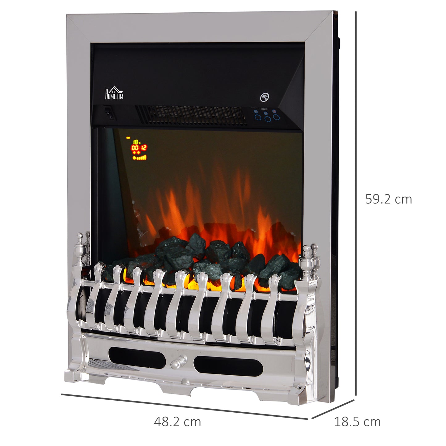 Electric Fireplace 1 & 2KW LED Fire Remote Control Heater Silver