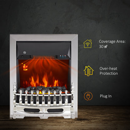 Electric Fireplace 1 & 2KW LED Fire Remote Control Heater Silver