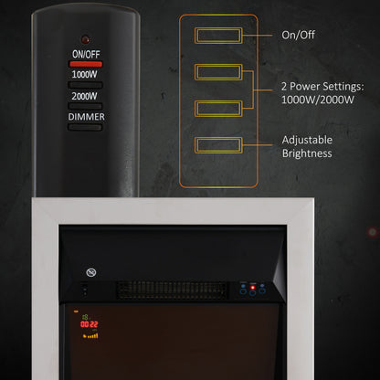 Electric Fireplace 1 & 2KW LED Fire Remote Control Heater Silver