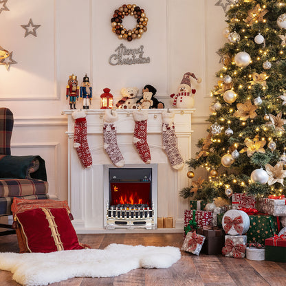 Electric Fireplace 1 & 2KW LED Fire Remote Control Heater Silver