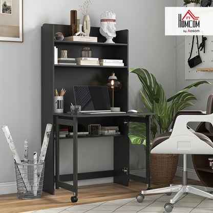 Writing Desk with Foldable Desktop for Bedroom, Home Office, Black