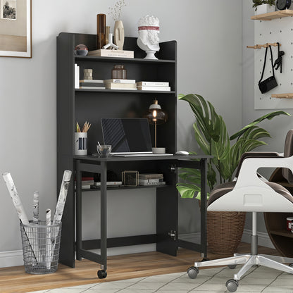 Writing Desk with Foldable Desktop for Bedroom, Home Office, Black