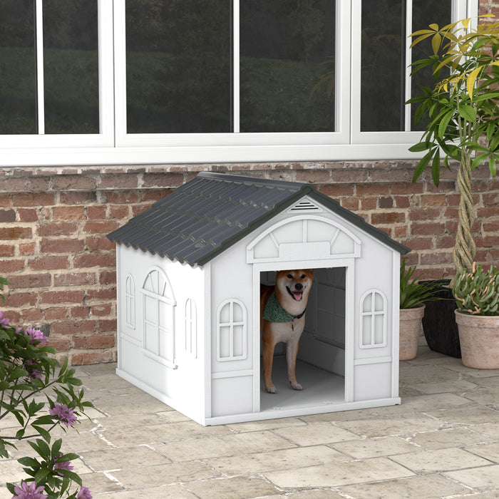 Plastic Weatherproof Dog House, Grey