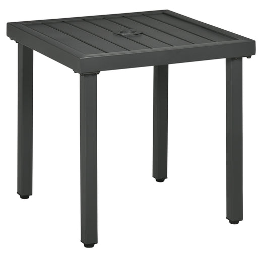 Garden Side Table, Patio Coffee Table with Umbrella Hole, End Table with Steel Frame for Balcony, Grey