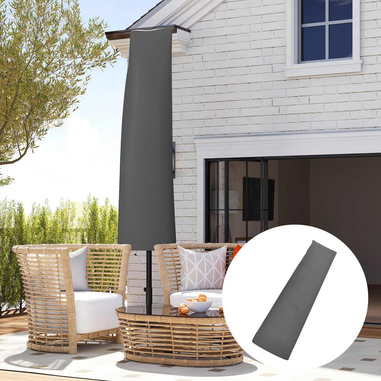 Parasol Umbrella Cover, Outdoor Protector for Garden, Grey