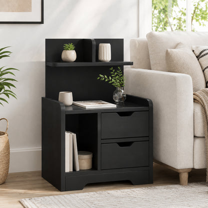 Modern Bedside Table with 2 Drawers and Open Shelves for Bedroom