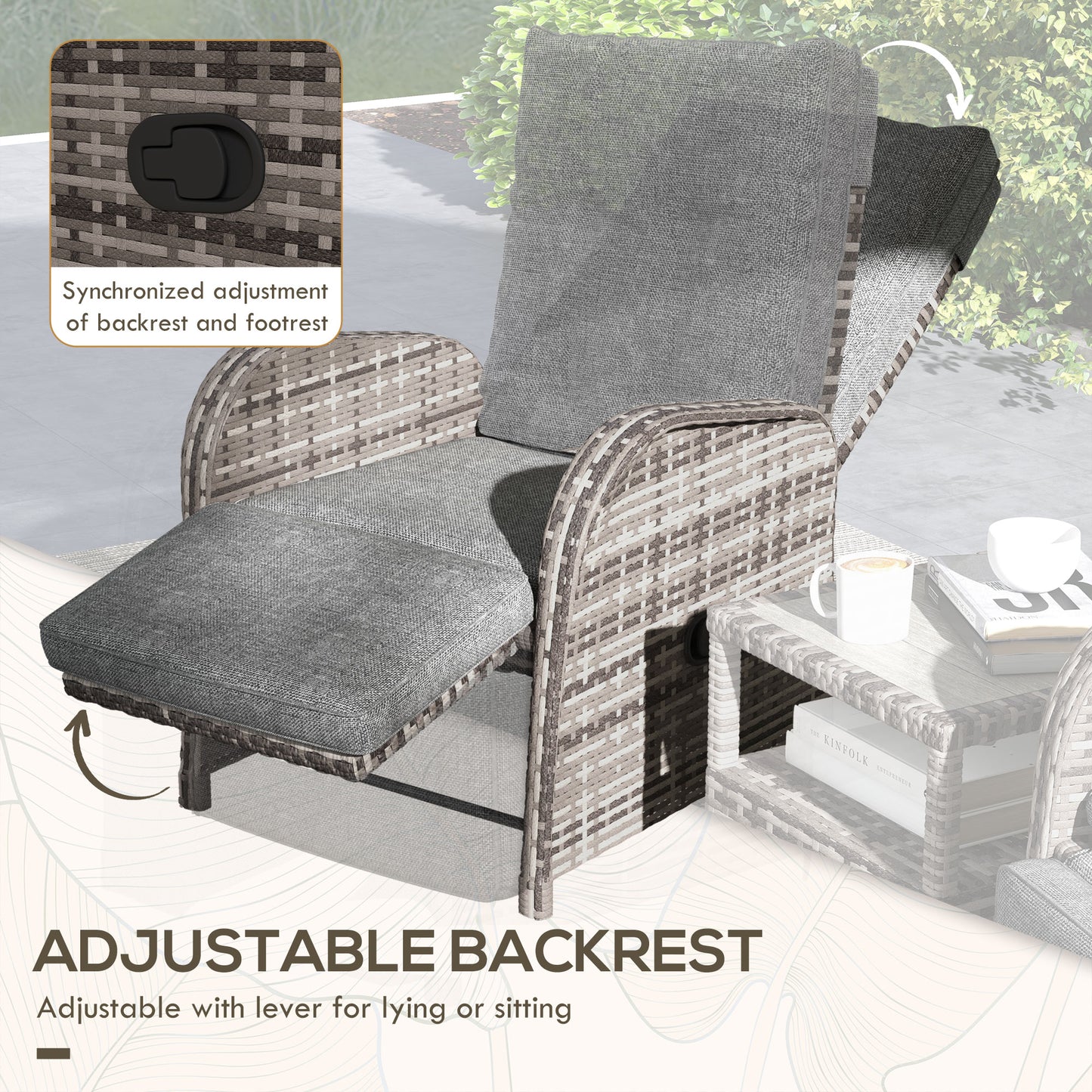3 Pieces Rattan Bistro Set with Cushions for Outdoor, Brown