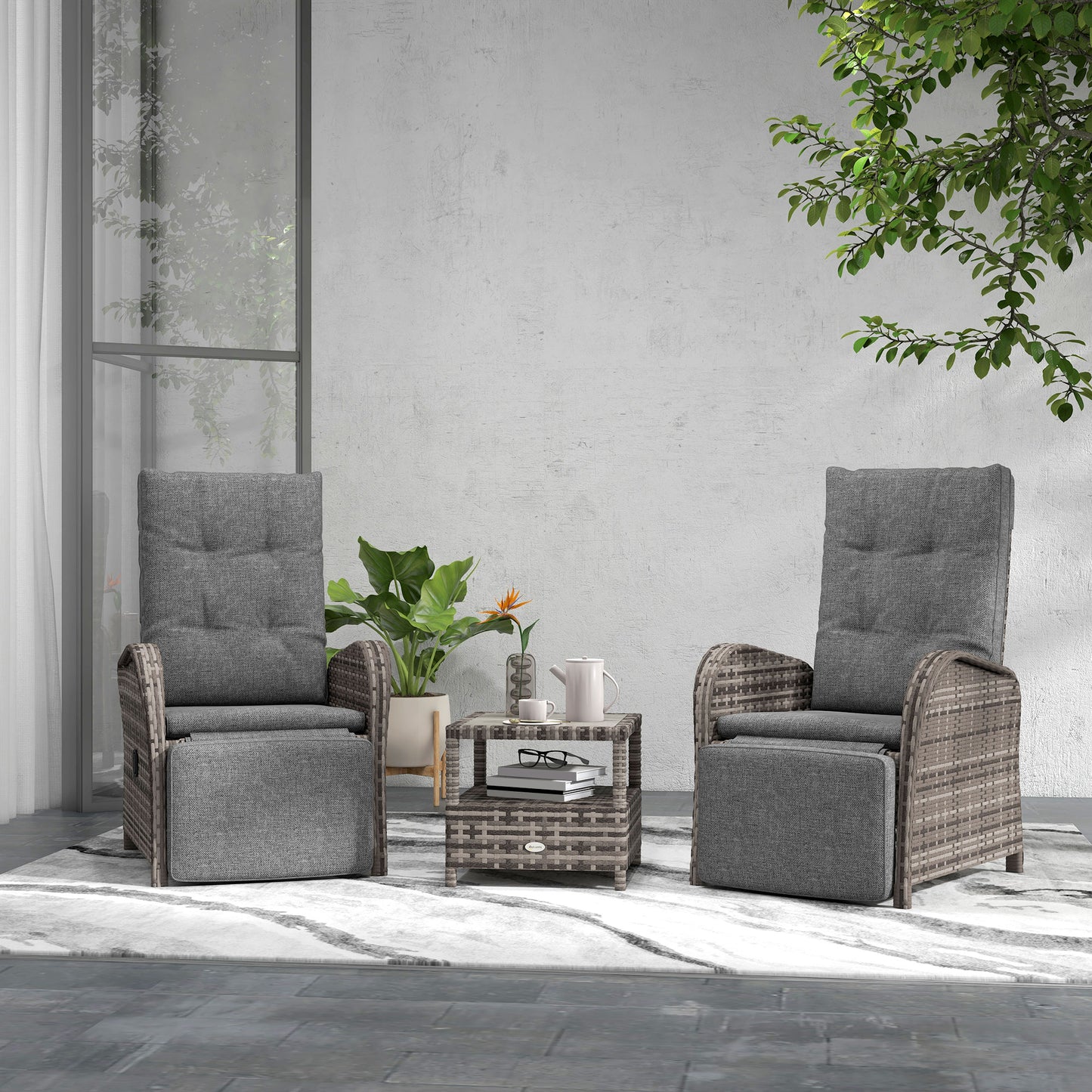 3 Pieces Rattan Bistro Set with Cushions for Outdoor, Brown