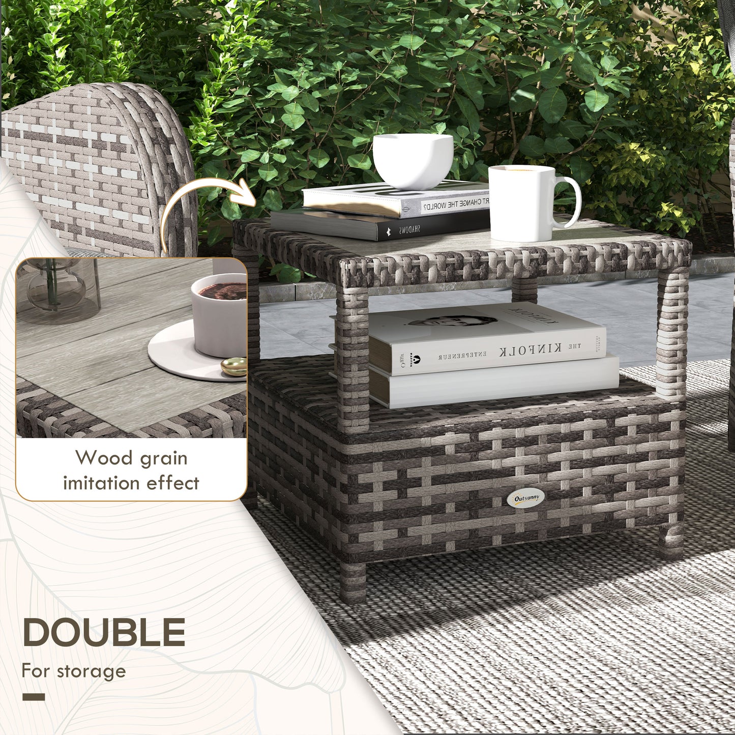 3 Pieces Rattan Bistro Set with Cushions for Outdoor, Brown