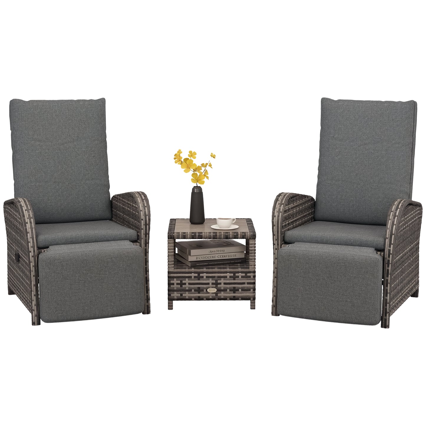 3 Pieces Rattan Bistro Set with Cushions for Outdoor, Brown