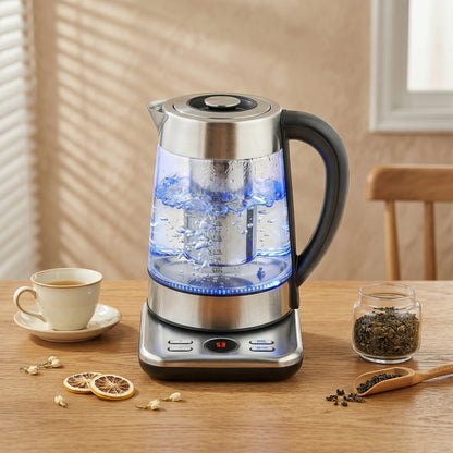 Electric Kettle, 1.7L Fast Boil 3KW Water Kettle with UK Strix Thermostat, Tea Infuser, Keep Warm Function, Auto Shut-off and Boil-Dry Protection, Silver Tone