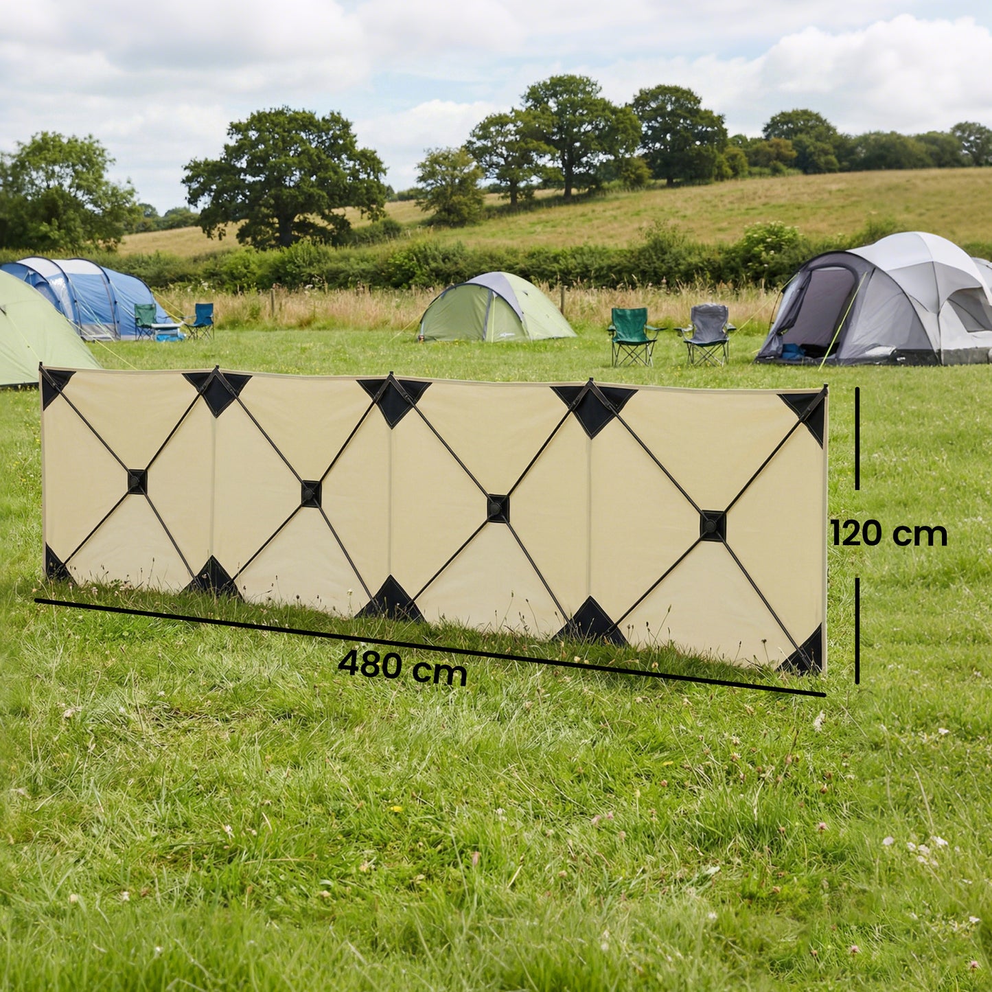 Camping Windbreak, Pop Up Hub Frame Windbreaker Blocker, Khaki