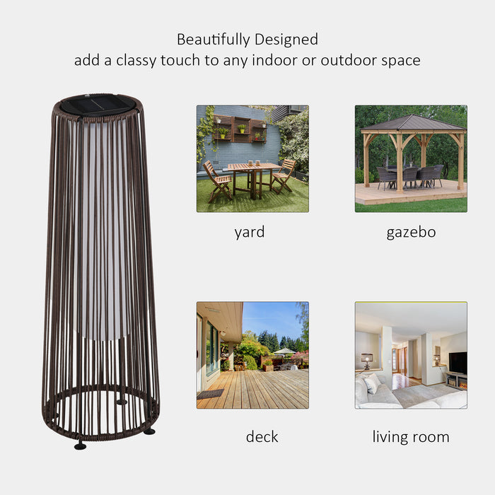 Patio Garden PE Rattan Solar Lights Woven Resin Wicker Lantern Auto On/Off Solar Powered Lights, Brown