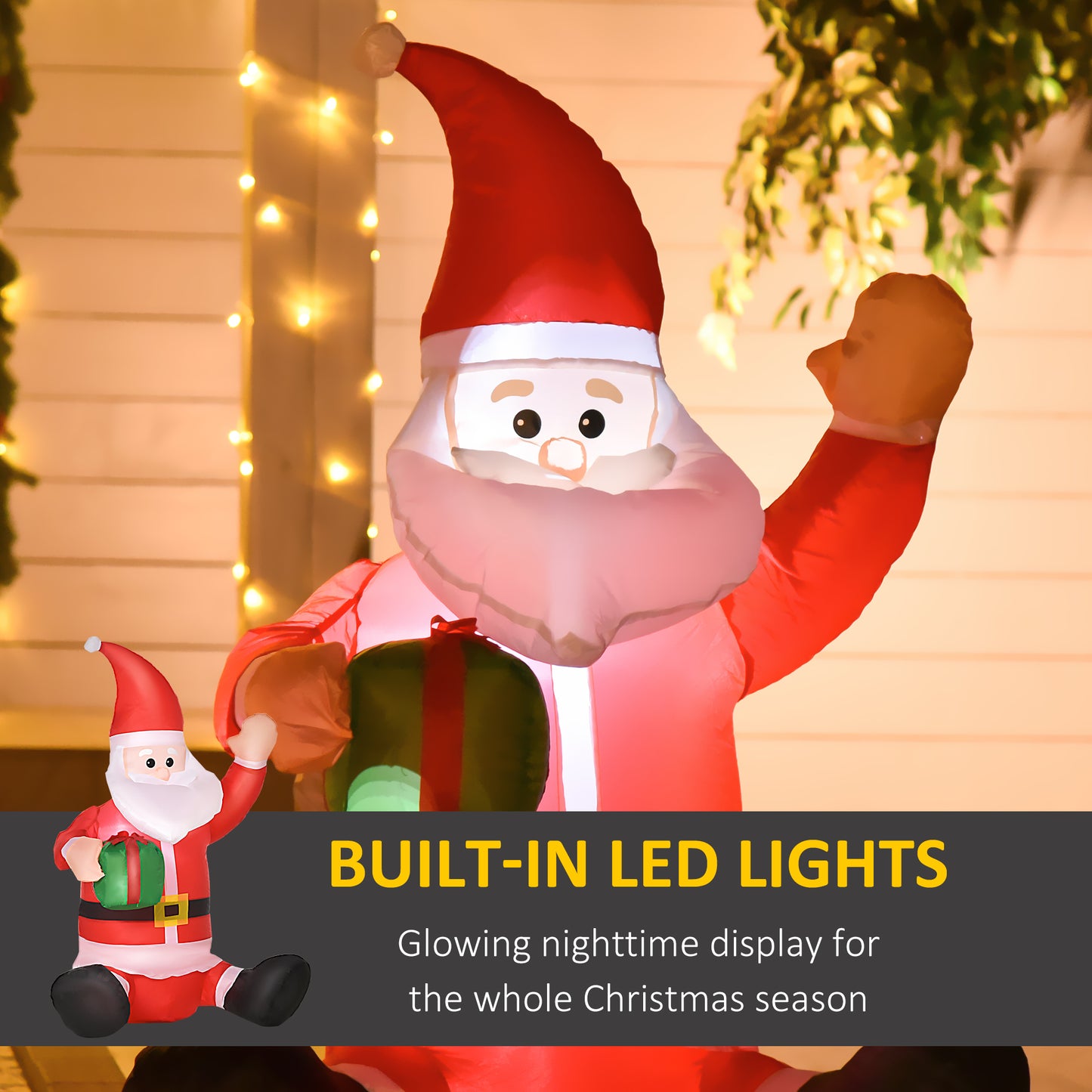 4ft Lighted Inflatable Santa Claus with Gift Box Christmas Outdoor