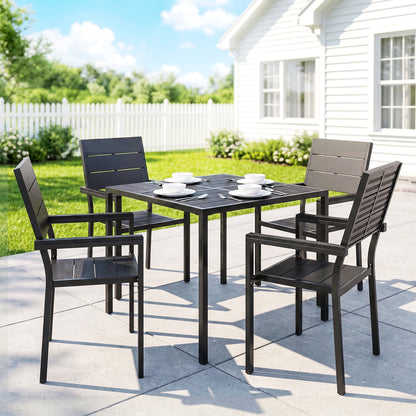 5 Pieces Garden Dining Set, Outdoor Furniture with HDPE Table