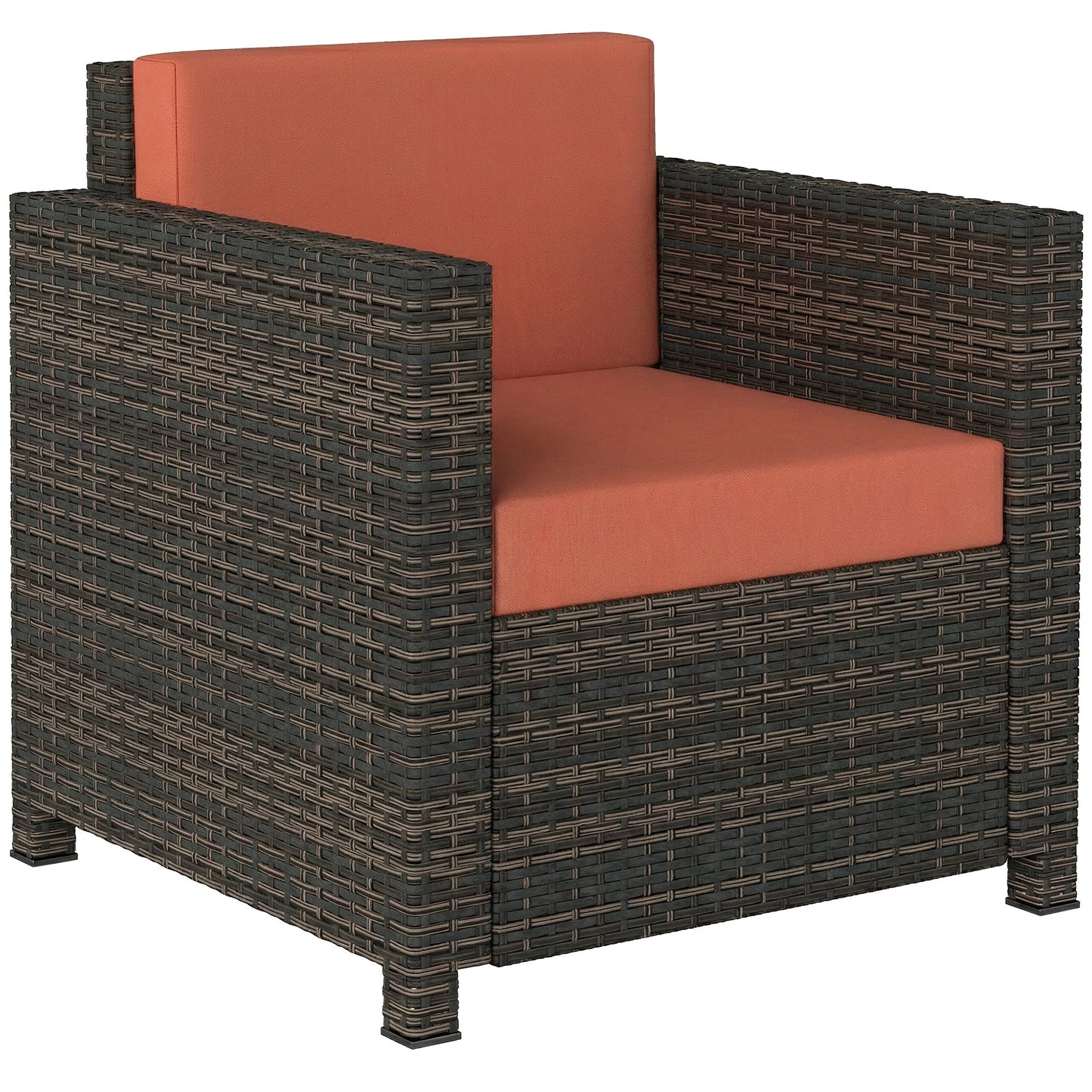 Rattan Garden Armchair, Cushioned Single Rattan Chair, Brown/Orange