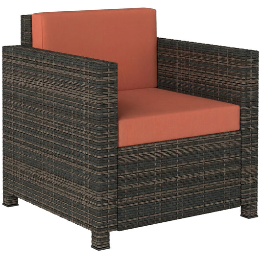 Rattan Garden Armchair, Cushioned Single Rattan Chair, Brown/Orange