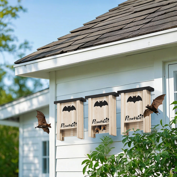 Bat Boxes, Pack of 3 Wooden Bat Houses for Outdoor, Garden, Farm, Easy for Bat to Land and Roost, Designed to Attract Bats & Easy to Hang, 18 x 6 x 22.5 cm