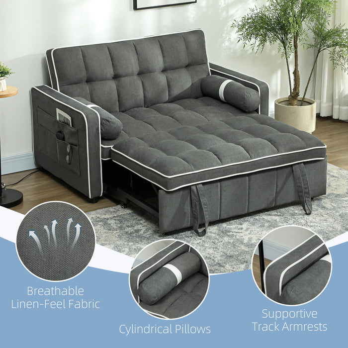 2 Seater Pull Out Sofa Bed with Adjustable Backrest, Charcoal Grey