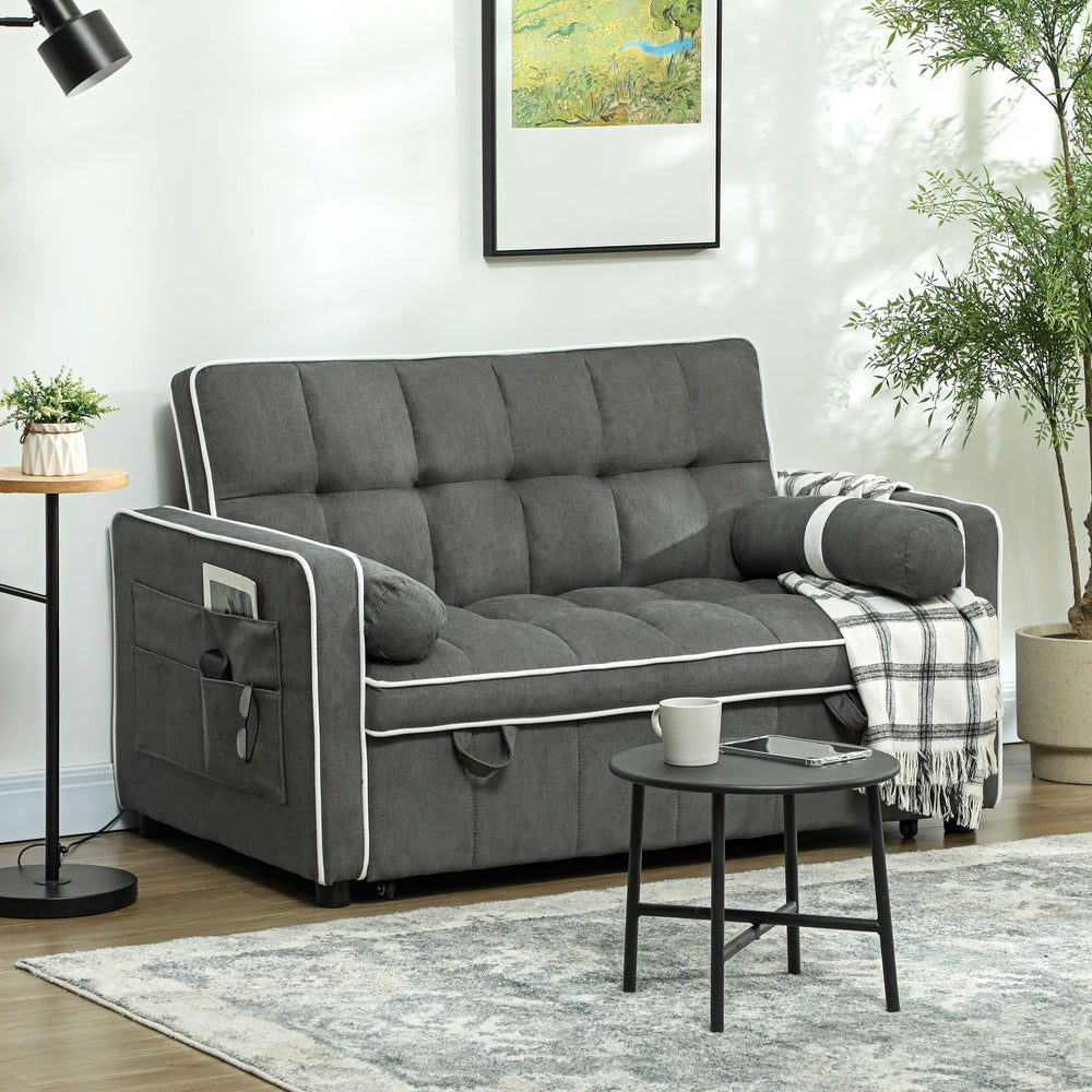 2 Seater Pull Out Sofa Bed with Adjustable Backrest, Charcoal Grey