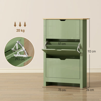 18-Shoe Storage Cabinet 6 Shelves 3 Drawers Tabletop High Gloss Green