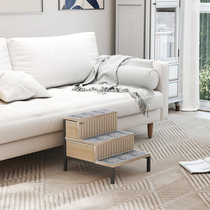 Dog Stairs with Storage, Dog Steps for Older Cats & Small Dogs, Oak