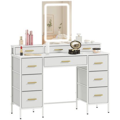 Dressing Table with LED Lighting Mirror and 10 Drawers, White