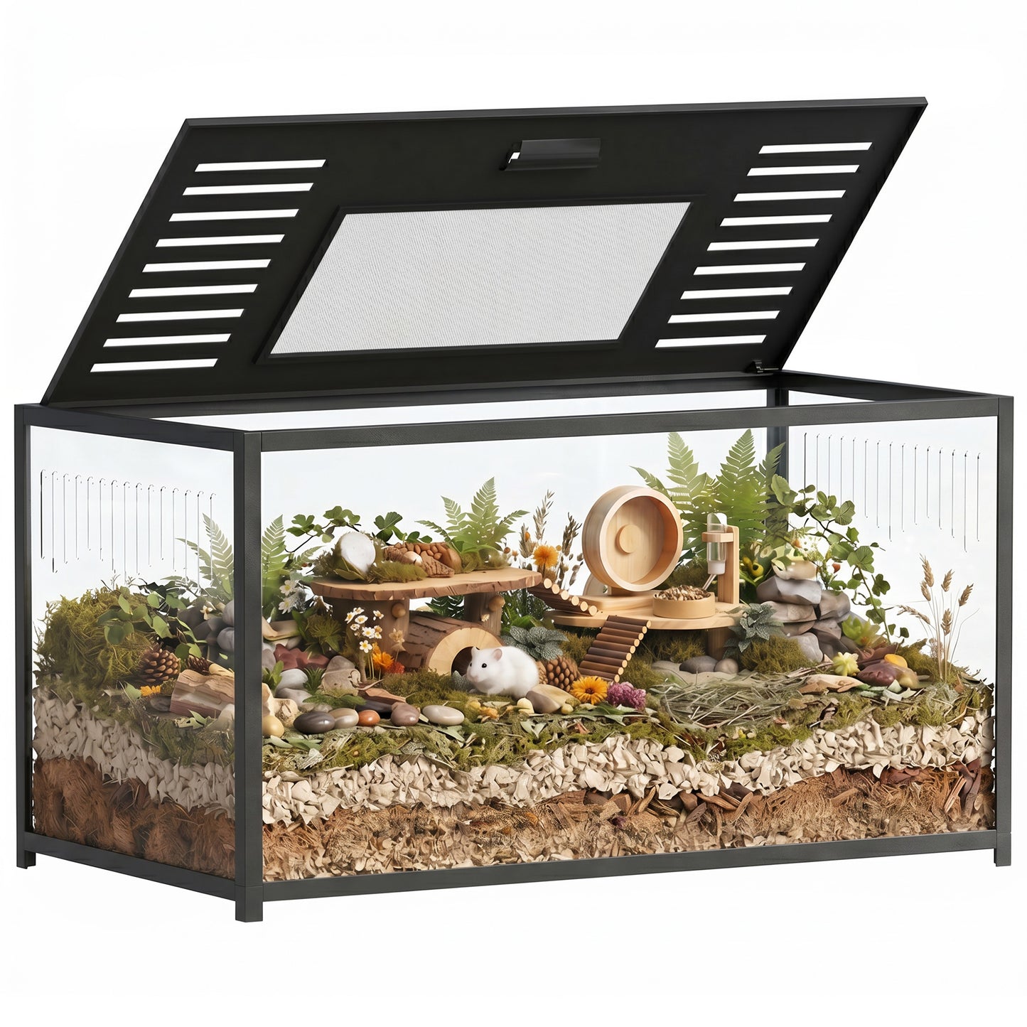 Large Hamster Cage, Chewproof Metal Rat Cage with Openable Top, Black