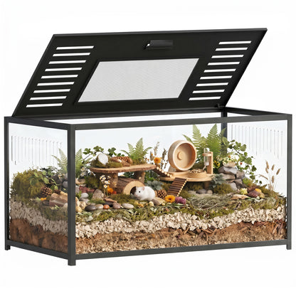 Large Hamster Cage, Chewproof Metal Rat Cage with Openable Top, Black