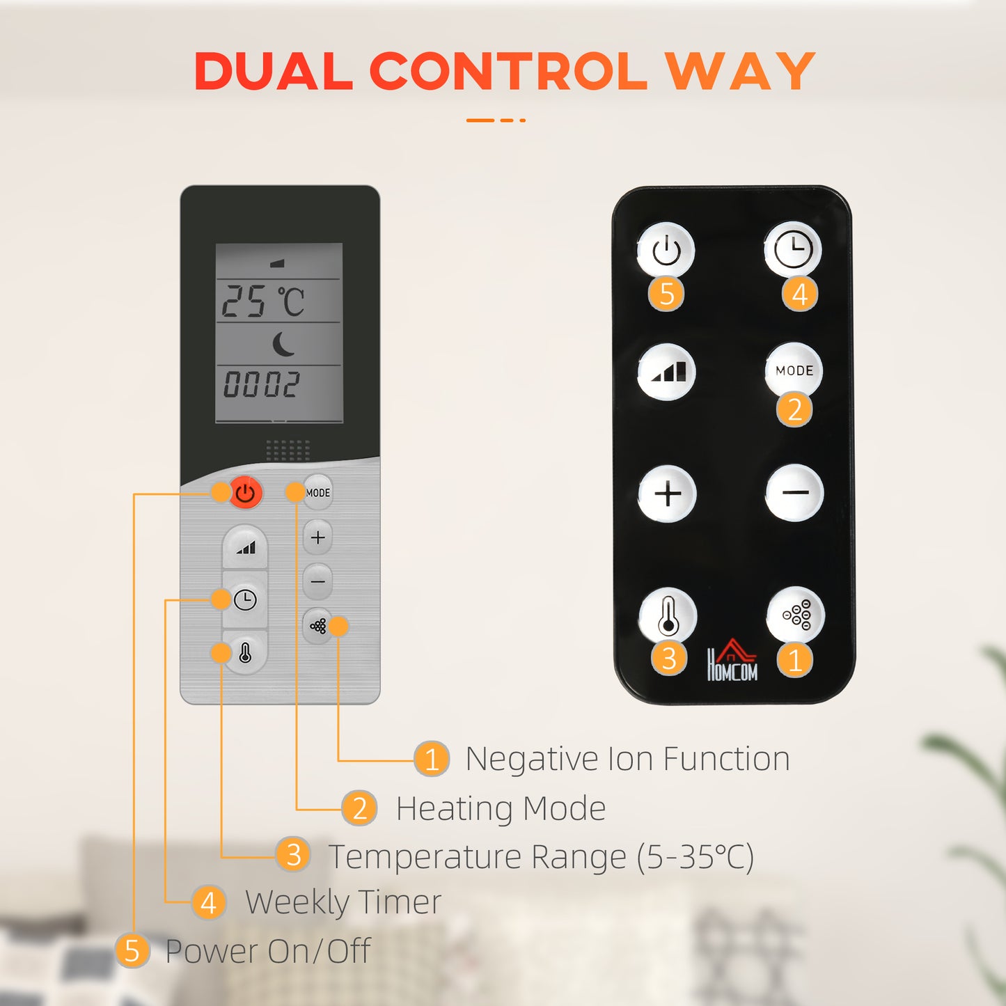Convector Radiator Heater, Quiet Panel Heater, Freestanding or Wall-mounted Portable Electric Heater with Window Opening Detection Black