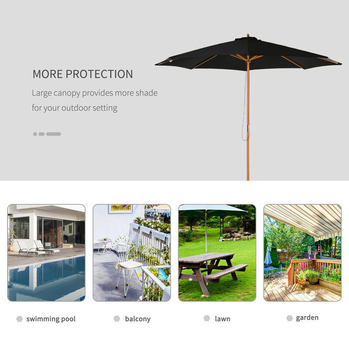 √¢¬å¬Ä3m Bamboo Wooden Market Patio Umbrella Garden Parasol Outdoor Sunshade Canopy, 8-ribs,Black