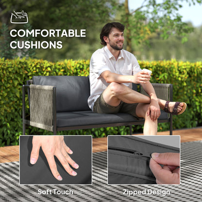 4 Seater Wicker Outdoor Furniture Set with Glass Coffee Table Grey