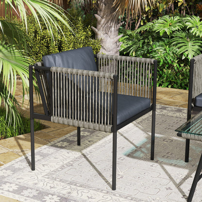 4 Seater Wicker Outdoor Furniture Set with Glass Coffee Table Grey