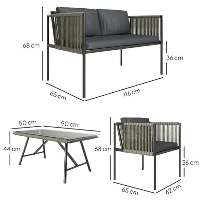 4 Seater Wicker Outdoor Furniture Set with Glass Coffee Table Grey
