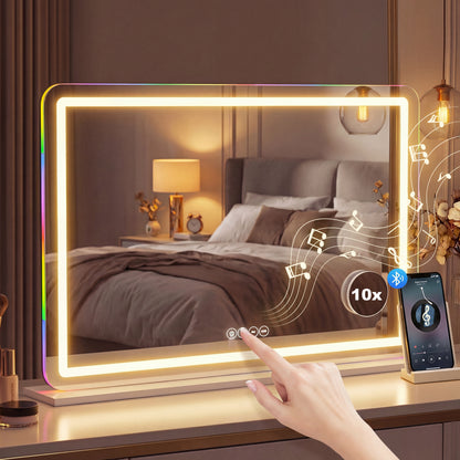 Vanity Mirror with Lights and Bluetooth Speaker, 80 x 60 cm, White