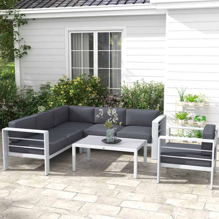 5 PCs Garden Sofa Set w/ Cushions, Aluminium Furniture Sets, Grey