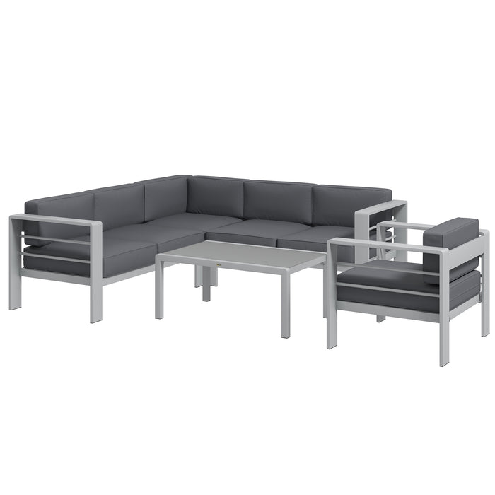 5 PCs Garden Sofa Set w/ Cushions, Aluminium Furniture Sets, Grey