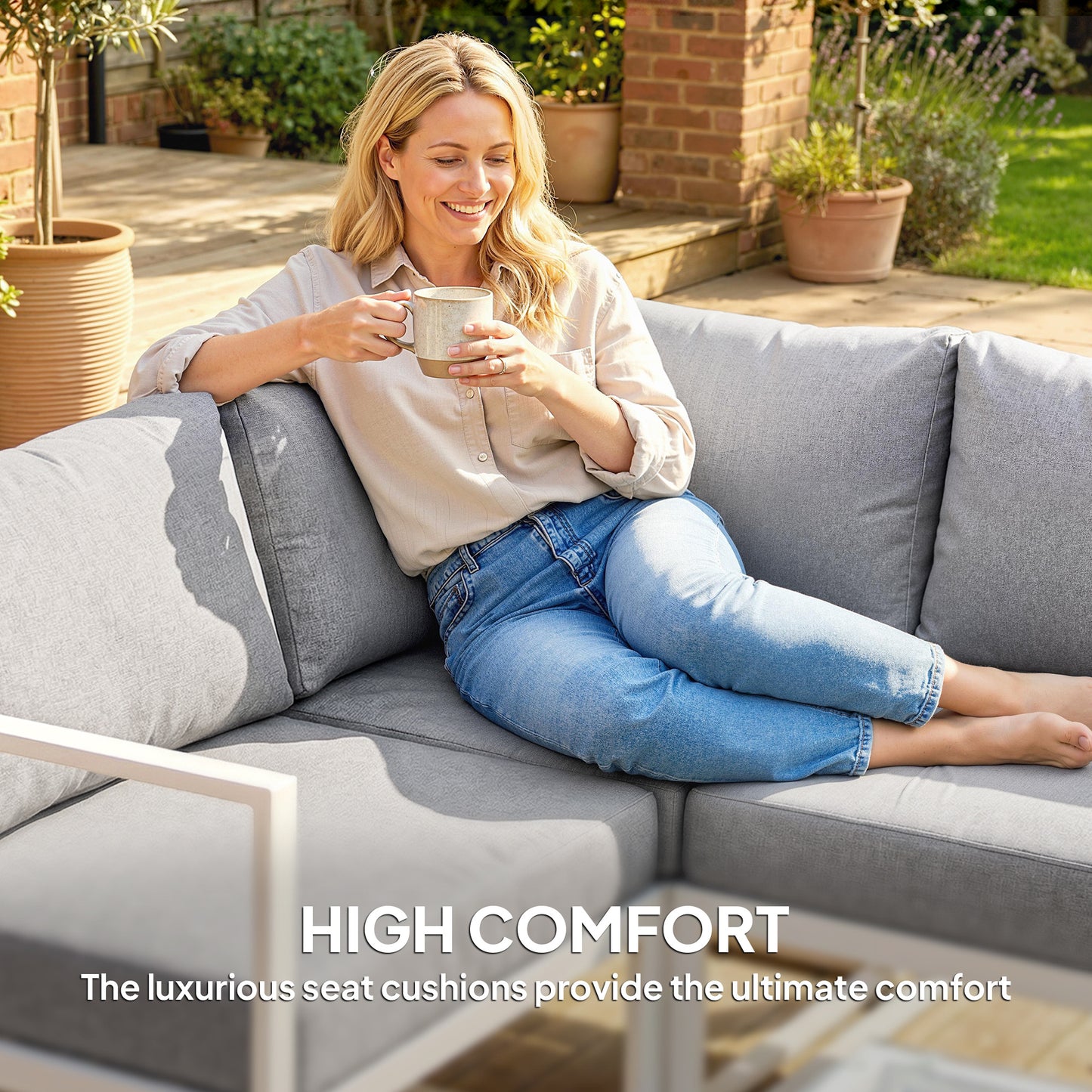 6 Seater Aluminium Garden Furniture Set with Table, Cushions, Grey