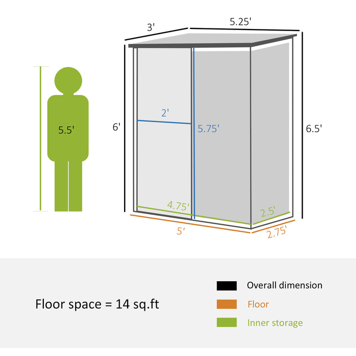 Outdoor Storage Shed, Garden Metal Storage Shed w/ Single Door for Garden, Patio, Lawn, 5.3ft x 3.1ft, Green