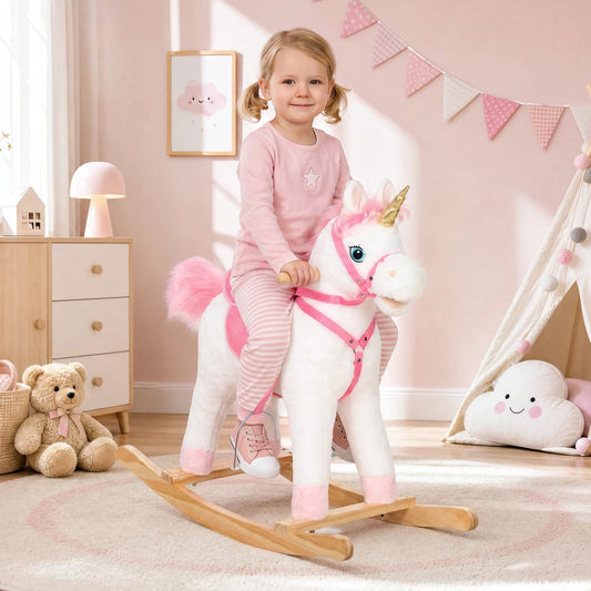 Plush Rocking Unicorn with Sounds and Moving Mouth and Tail - White