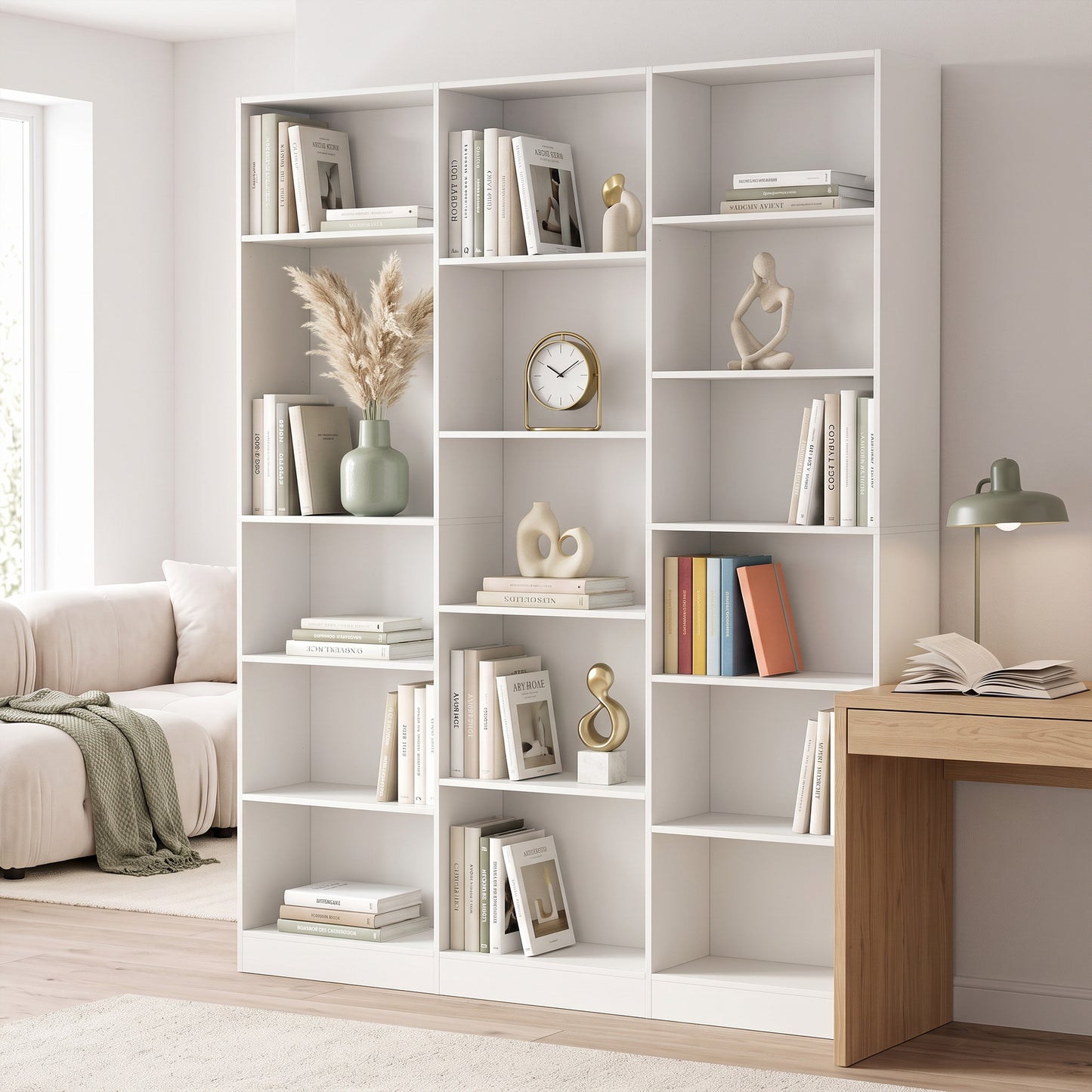 Bookcase Freestanding Open Storage Shelf with 17 Compartments